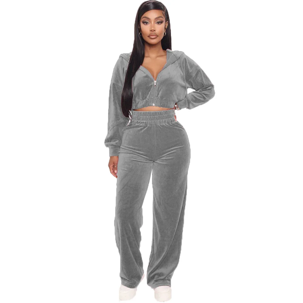 Welur wiosenny damski kombinezon sportowy dres z kapturem sweter + spodnie do biegania Jogger Fitness Workout Casual zestaw treningowy Sweatsuit