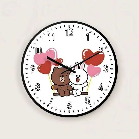 Neue braune Cony Anime Cartoon Muster Schlafzimmer-Wanduhr, personalisierte Kawaii Studenten Kreative bohrfreie Wanduhr, Quarzuhr – Detail 4