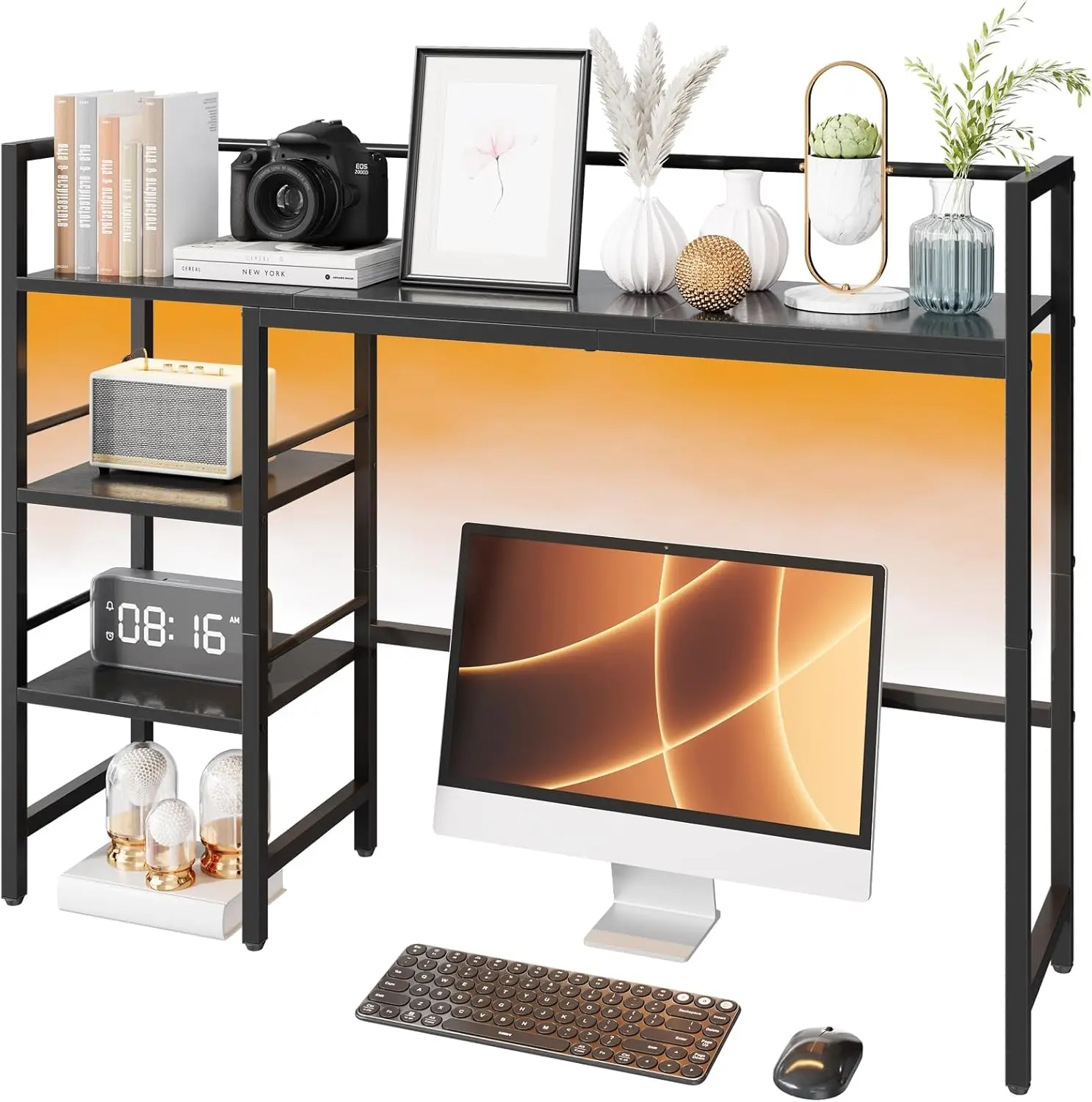 

3-Tier LED Desk Shelf, 38.6" Wood Desktop Organizer for Monitor, Home Office