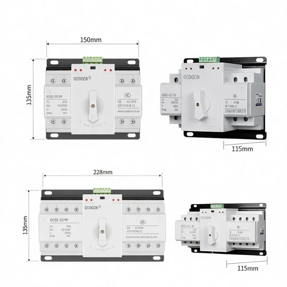 Automatic Power Transfer Switch Dual Source Changeover Controller Household PV Solar Grid System 2P 4P 63A 125A Voltage Safety