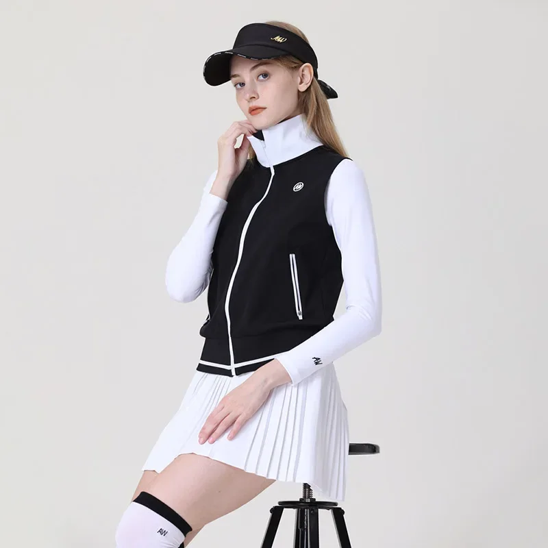 Azureway Women Waterproof Warm Golf Jacket Windproof Sleeveless Vest Ladies Slim Pleated Skirt with Small Bags Casual Culottes