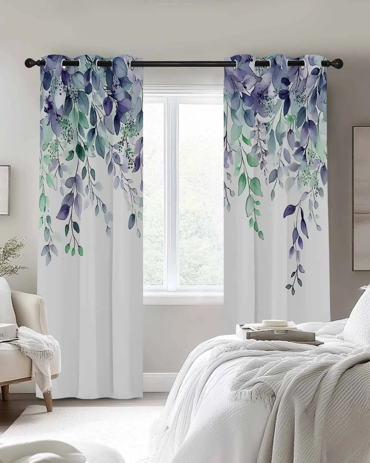 

Modernism Spring Eucalyptus Leaf Plant Window Curtains For Kitchen Bedroom Living Room Home Decor Drapes