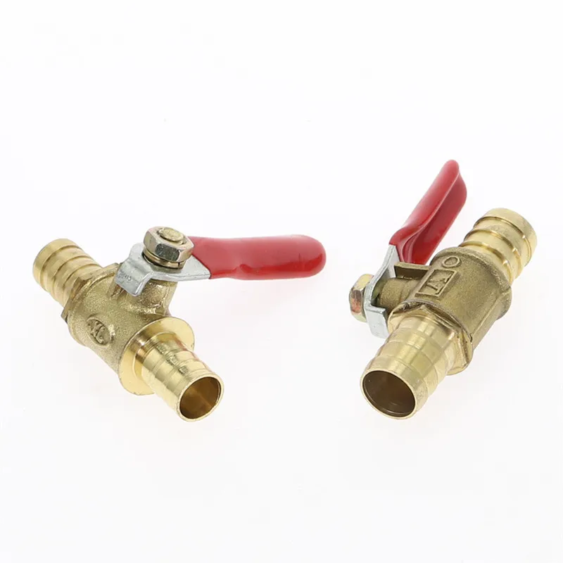 공압 레드 핸들 밸브, 호스 바브 인라인 황동, 물, 오일, 공기, 가스, 연료 라인 차단, 볼 밸브 파이프 피팅, 6mm-12mm