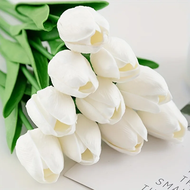 10Pcs Premium Artificial Flowers Real Touch Tulips Bouquet Fake Flowers For Home Room Bedroom DIY Decor Party Wedding Decoration