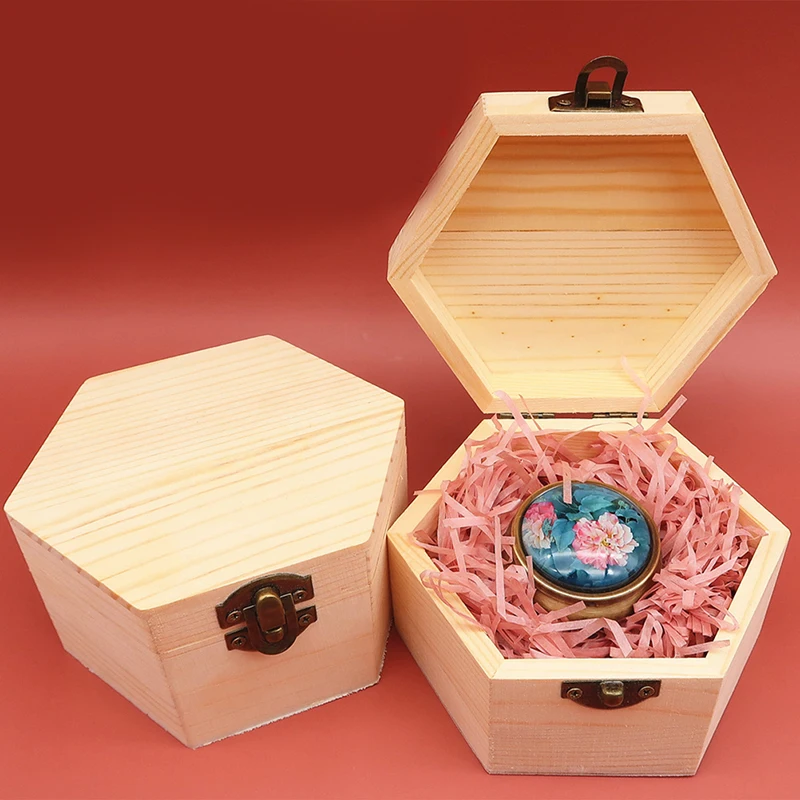 1 PCS Hexagonal Shaped Wooden Storage Box Jewelry Wedding Gift Box Jewelry Display Wooden Box Eternal Flower Packaging Gift