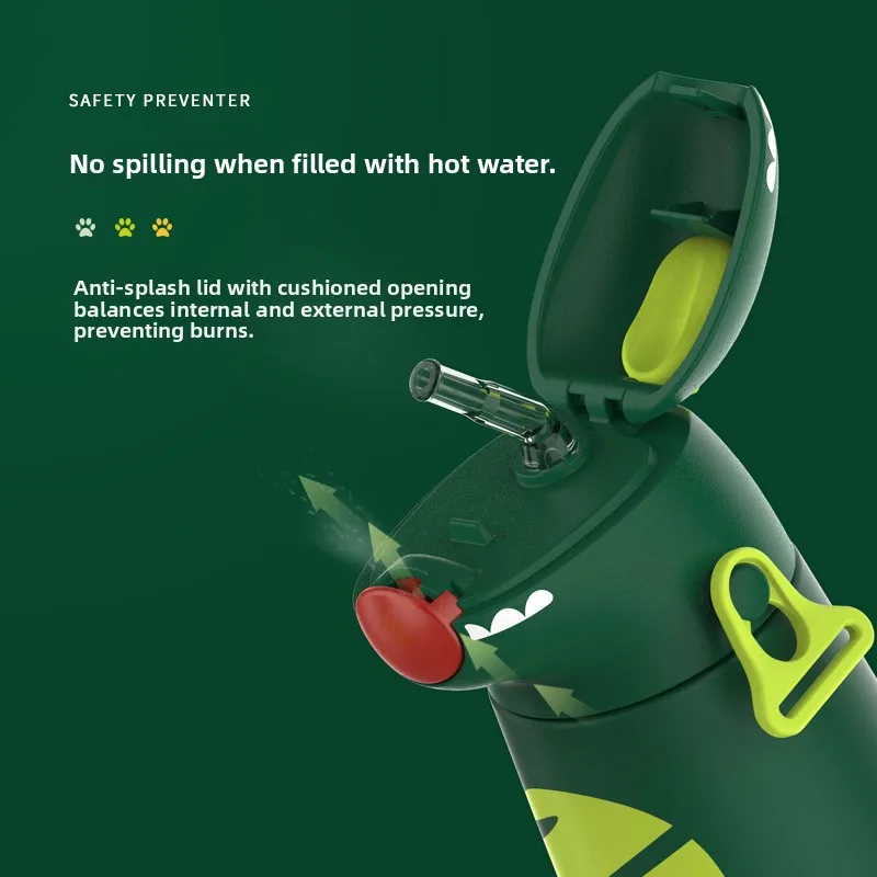 Botella de Agua Infantil con Aislento Térmico, Diseño de Dinosaurios, con Pajita, para la Escuela, Uso Especial, Anti-Caíd...