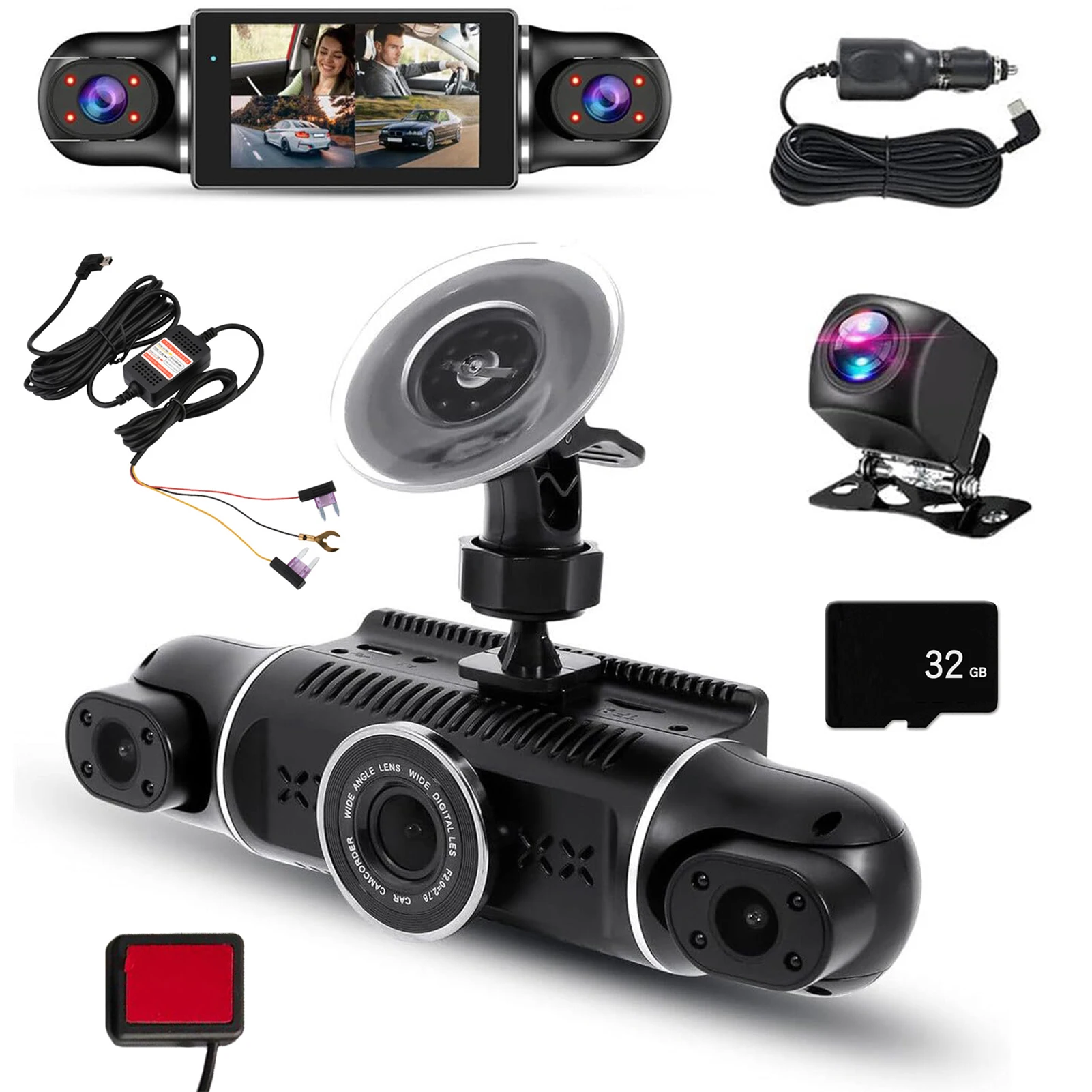 

4 Channel Car Dash Cam 360° RotationDriving Camera 1080P Night Vision Loop Recording 24H Parking Monitor support GPS WiFi