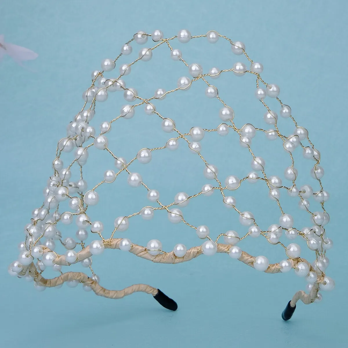 Pearl Headband Soft Chain Net Hairbands for Bride Wedding Party Hair Accessories Fashion Beaded Headdress Women Jewelry