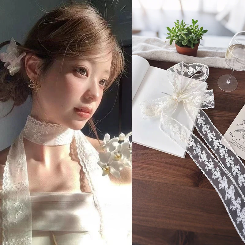 

Women Long Floral Lace Scarf 180cm Bag Ribbon Headbands Choker Y2k Long Ribbon Scarf Decorative Neckerchief