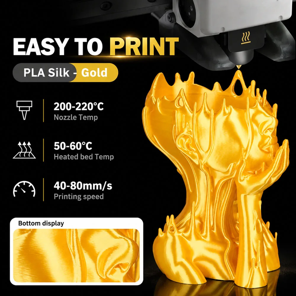 LANDU Silk PLA Filament 1.75mm 1KG, 3D Printer Filament 1kg Gold Silver Copper Filamento PLA Silk for FDM 3D Printing Materials 4