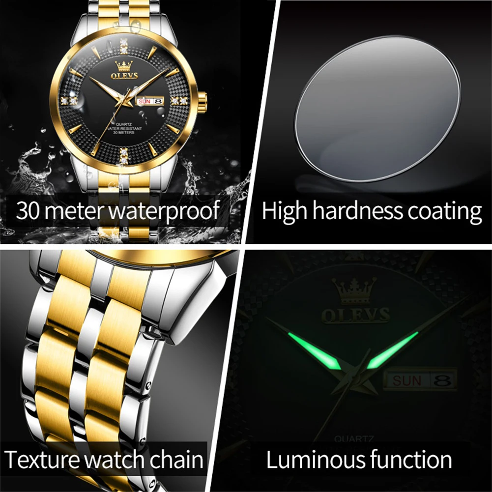 OLEVS 9917 Men Watches Original Classics Fashion Quartz WristwatchDiamond Scale Reloj Waterproof Luminous Date Display Watch