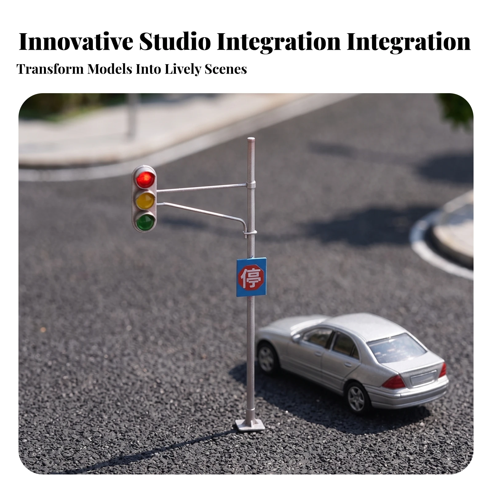 Model Traffic Signal with Sign Realistic Miniature Traffic Light Street Signal Model Compact Versatile for Hobbyists, Dioramas