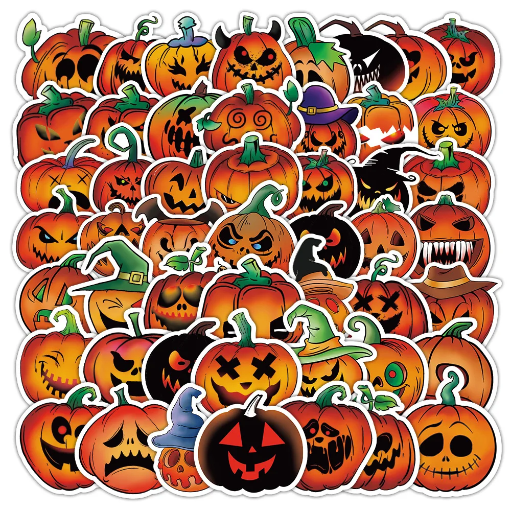 10/60Pcs Cartoon Halloween Pumpkin Graffiti Stickers Personalized Waterproof Decoration DIY Luggages Laptop Water Cup Guitars