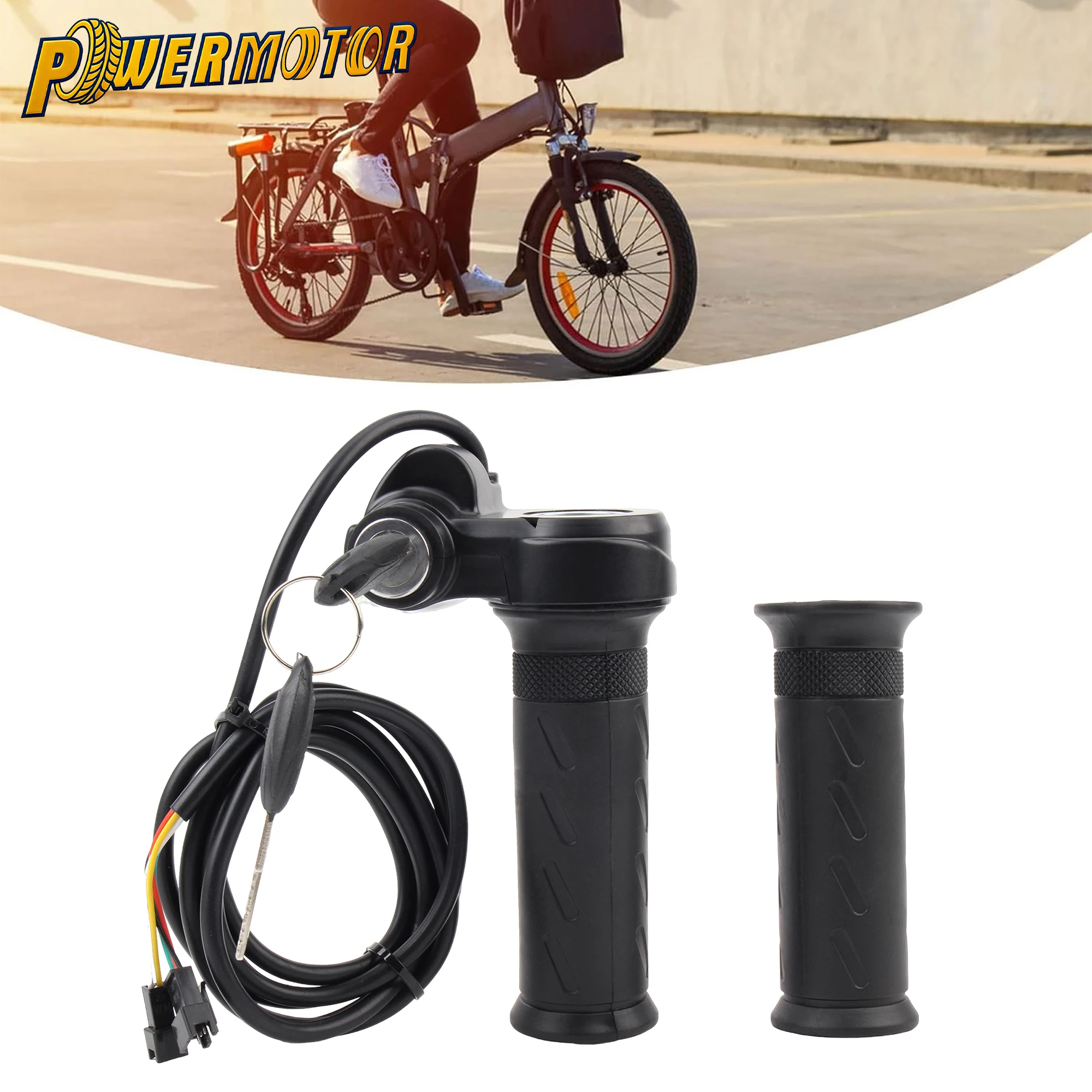

Electric Motorcycle Universal Voltage Twist Throttle Grip with Lock Key E-Bike Scooter Waterproof Speed Regulating Handle