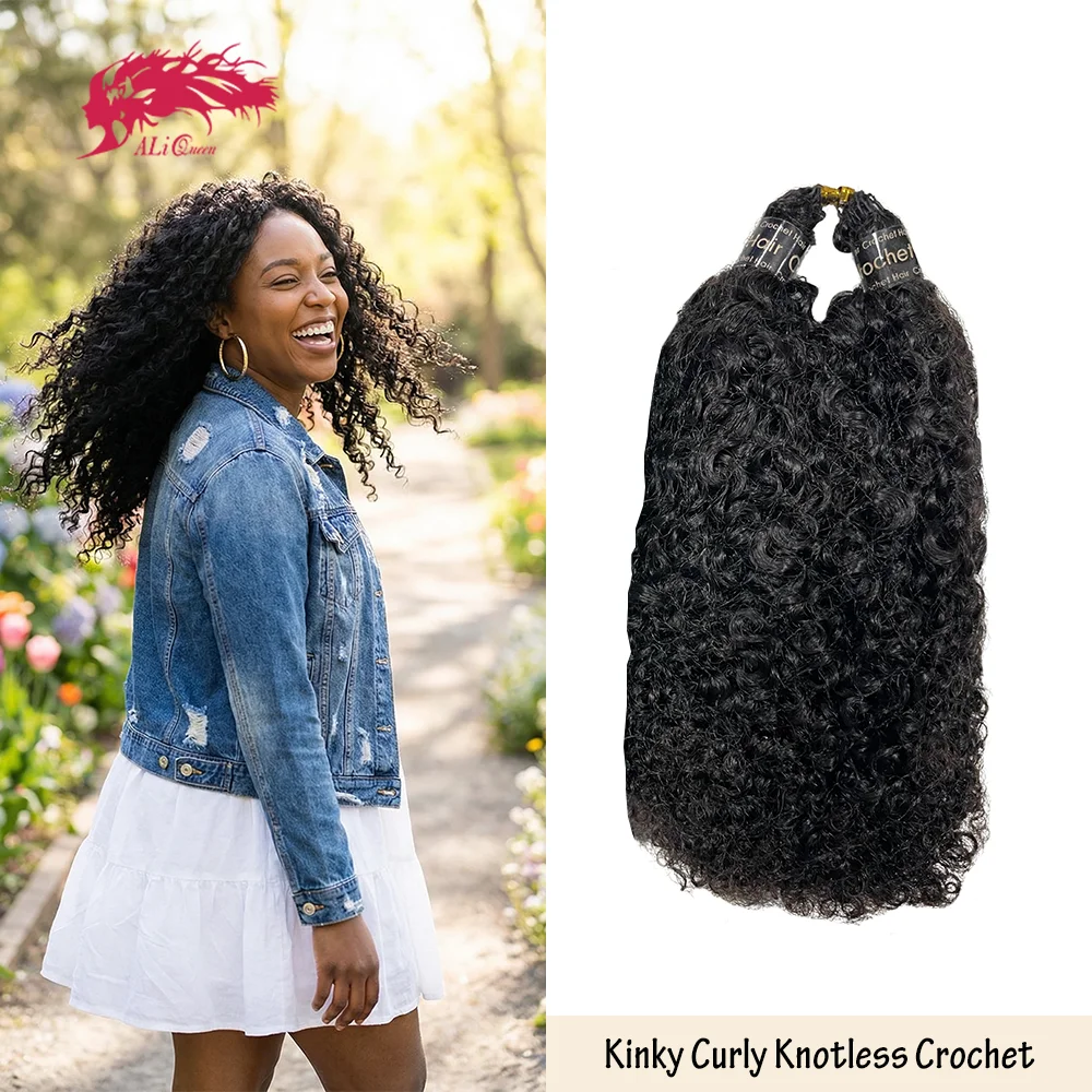 

Волосы Ali Queen Hair Afro Kinky Curly Feather Knotless Pre-Separated Crochet для плетения косичек, наращивание волос для чернокожих женщин, 60г/120г