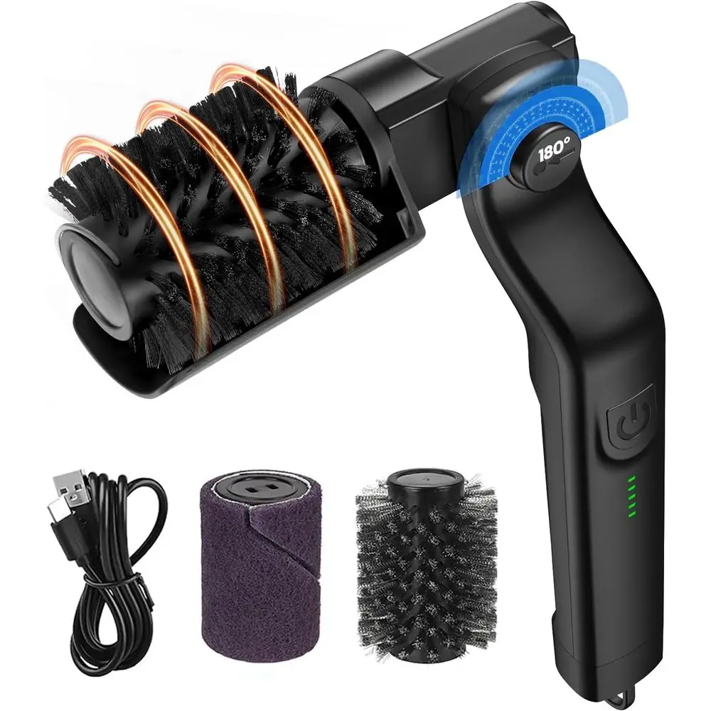 

Electric Rotary Grill Brush, 3 Speed Powerful Grill Brush, No Bristle Shedding 304 Stainless Steel BBQ Grill Brush, 180°Adjustab