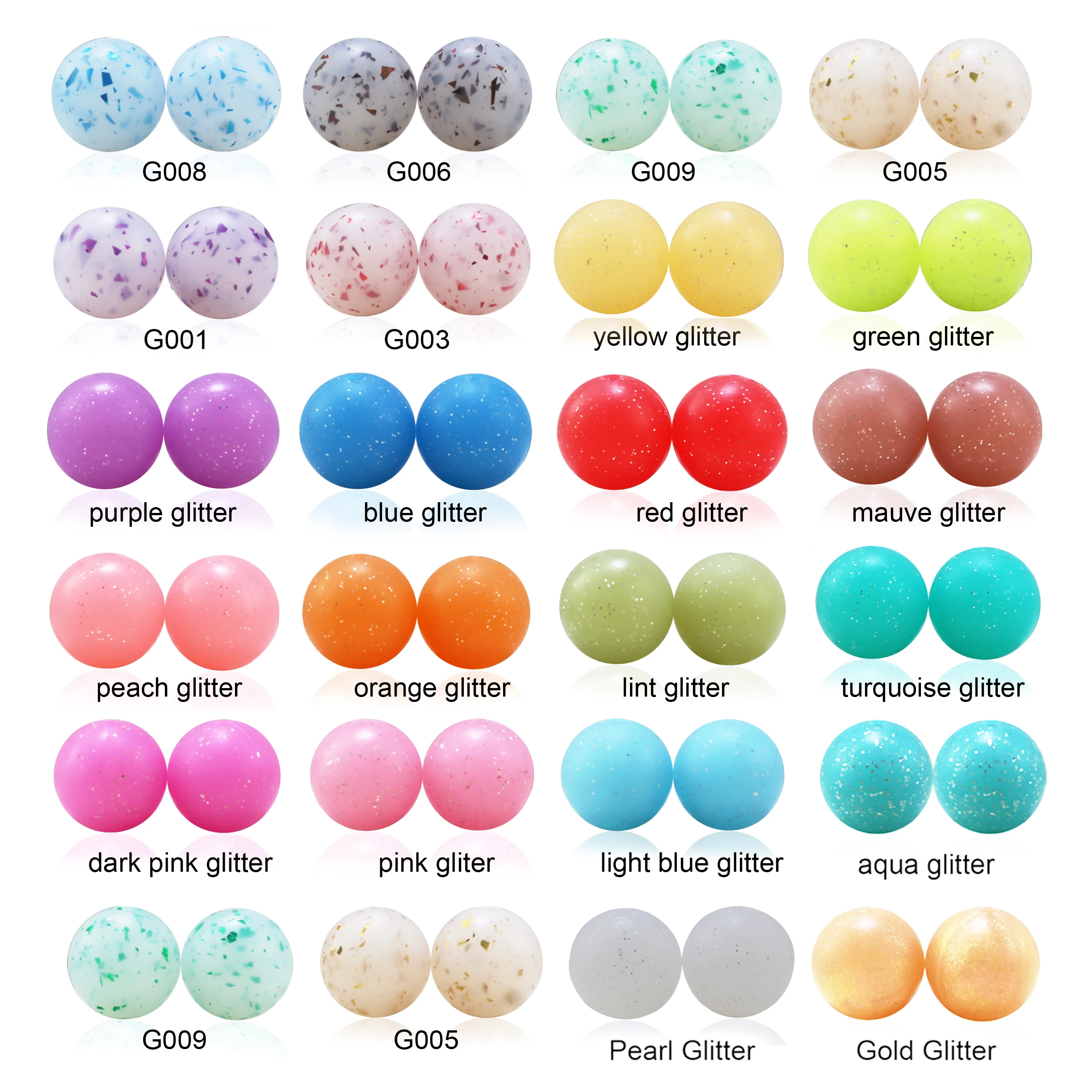 2024 Spring 20pcs 12m 15mm Glitter Silicone Beads Round Teething Infant Chewable Dummy Necklace Pacifier Toy Accessories