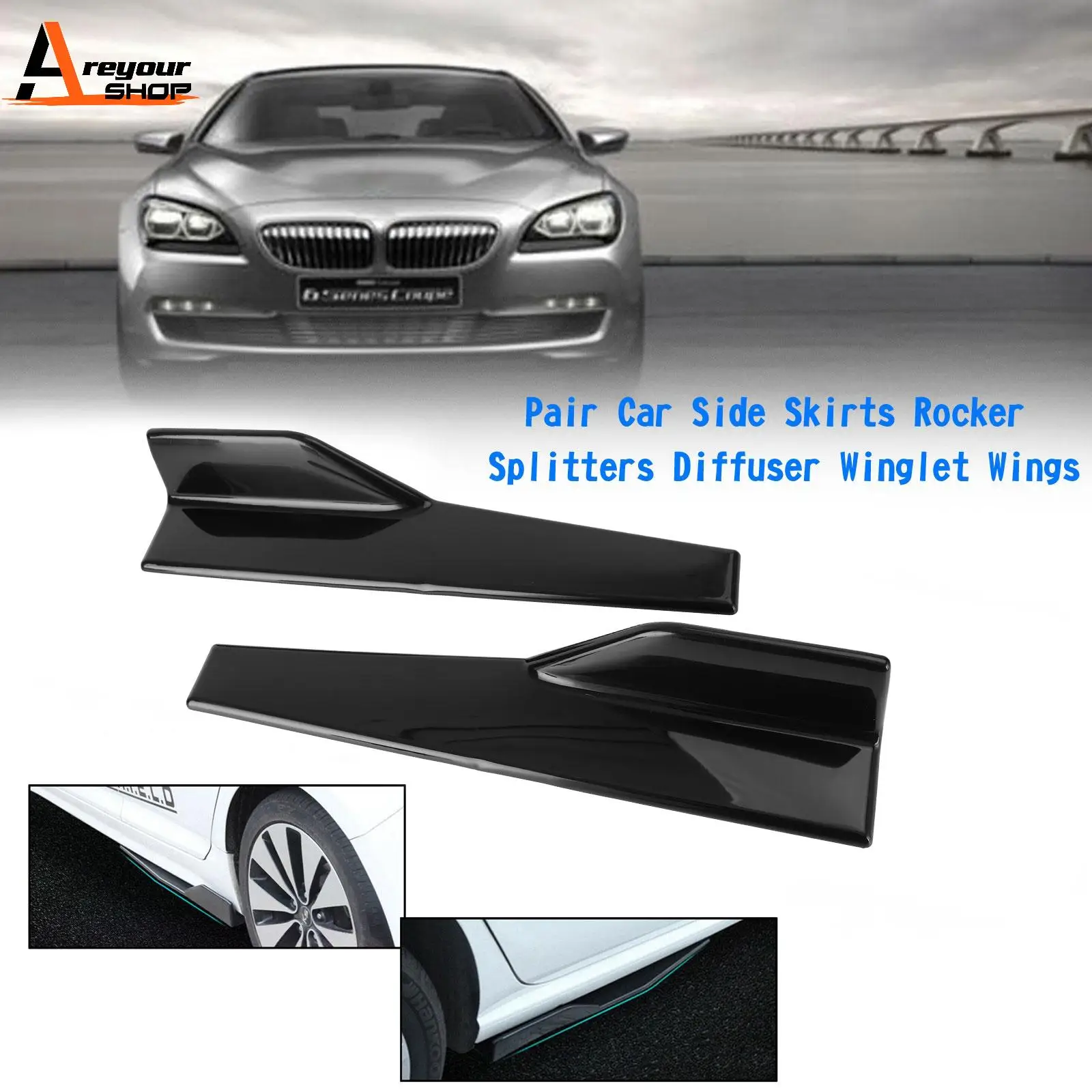 Areyourshop Pair 45cm Car Side Skirts Rocker Splitters Diffuser Winglet Wings For BMW For Benz For AUDI Auto Accessories Parts