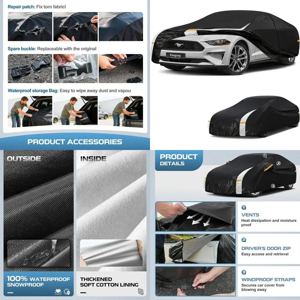 

Universal 10-Layer Car Cover for Mustang Models 1965-2026, Waterproof, Ventilated, with Towel & Repair Patches, Protects from El