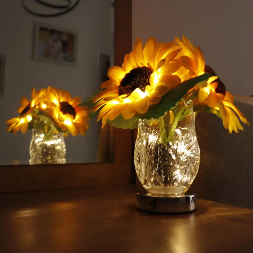 3.7v Led Simulation Sunflower Night Light Table Lamp Ornaments For Home Living Room Desktop Decor