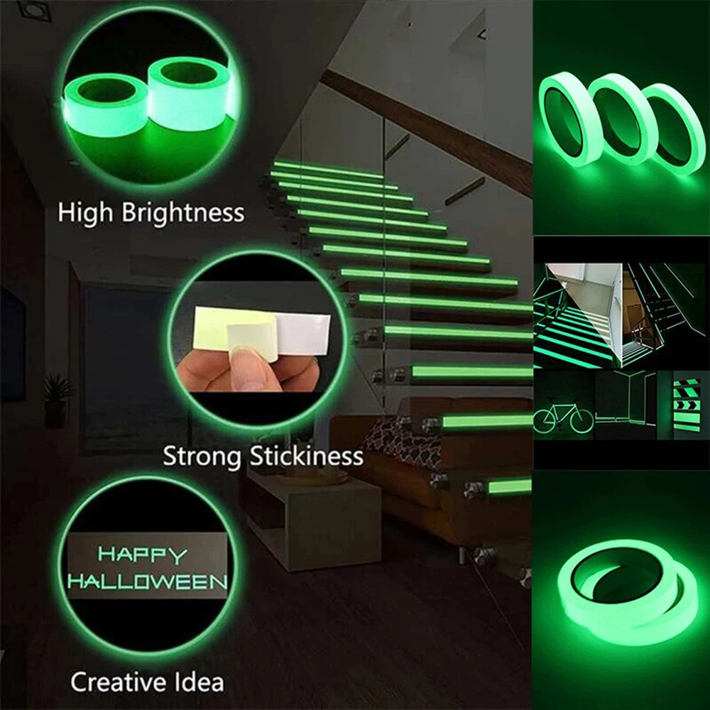 1.2cmx10m Long Luminous Tape Green Warning Ground Light Storage Stair Anti Home Decoration Sticker Reflective Fluorescent Tape
