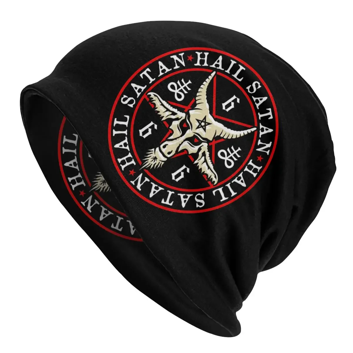 Hail Satan Baphomet in Occult Inverted Pentagram Skullies Beanies Hats Hip Hop Outdoor Men Caps Adult Head Wrap Bonnet Knit Hat