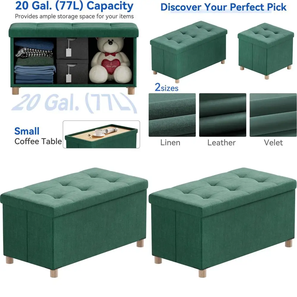 

30-дюймовая складная скамья-пуф темно-зеленого цвета – универсальная подставка для ног для прихожей и гостиной