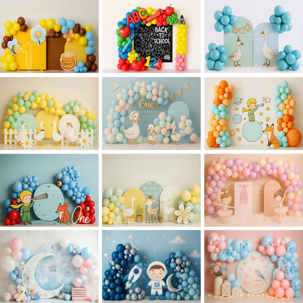 

Cute Duck Balloons Backdrops Kids Boy Girl Photography Child Baby Photocall Decors Animals Fox Moon Bee Theme Backgrounds