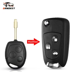 Dandkey 3 Buttons Fo21 Modified Flip Folding Car Remote Key Shell Fob Case For Ford Mondeo Focus Fusion Fiesta Galaxy Transit