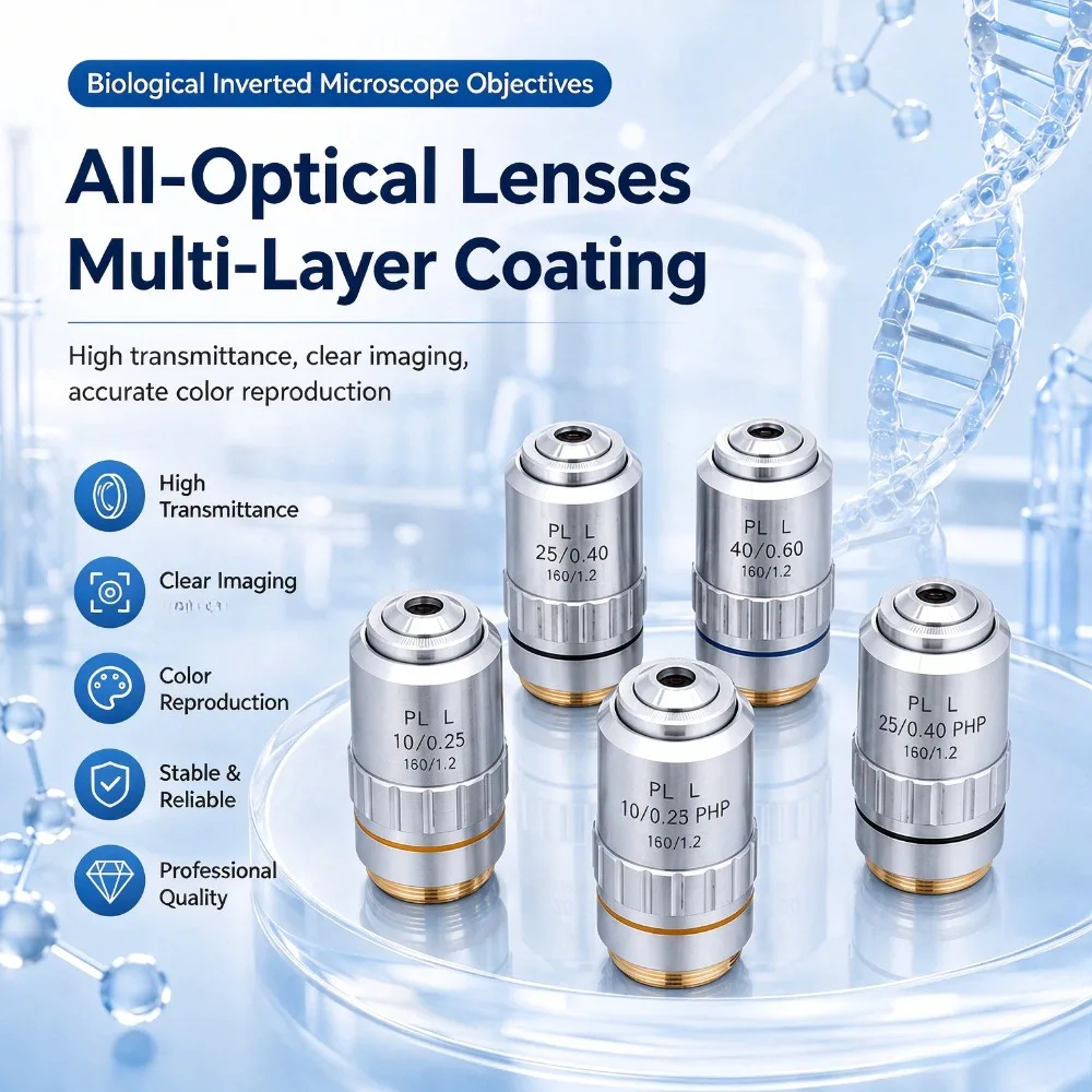 PLL PHP 10X 25X 40X 195 Long Working Distance Phase Contrast Objective Lens Parfocal Distance 45mm Biological Inverted Objective