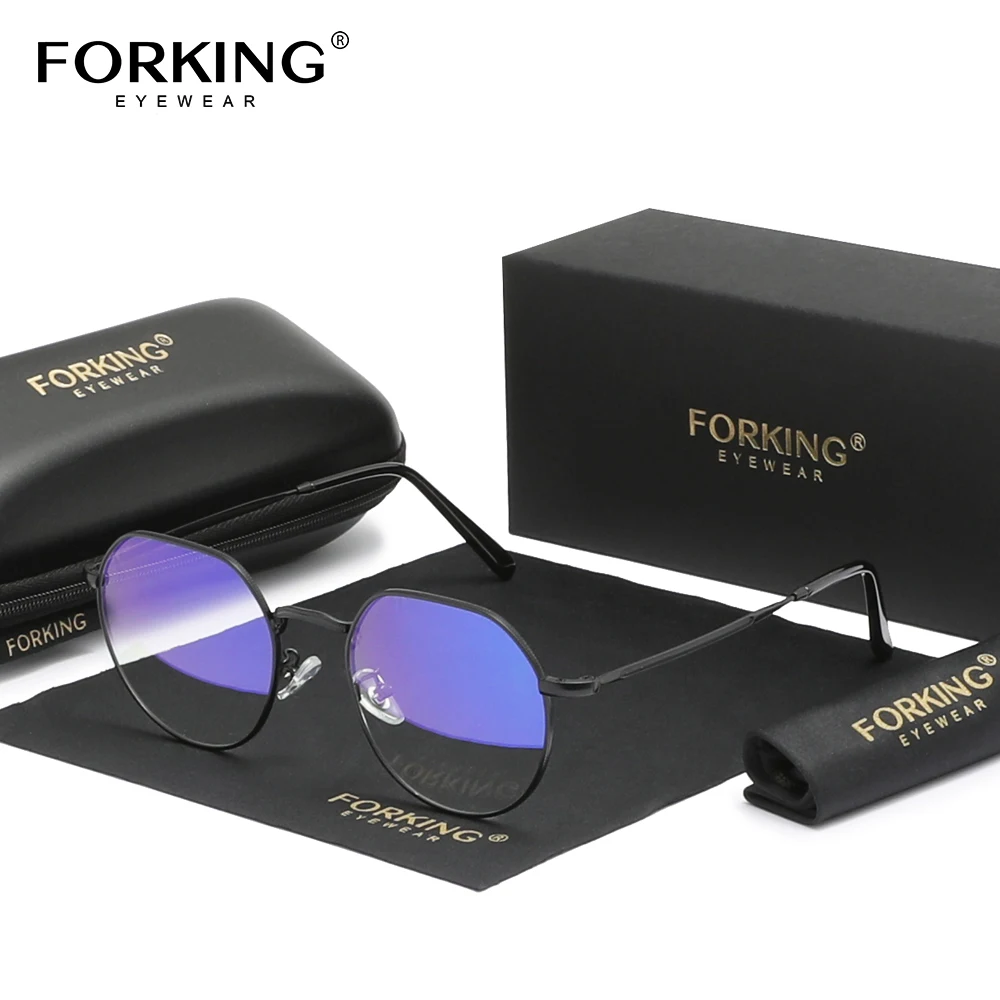 FORKING Runde Anti-Blaulicht-Brille, Gaming-Computerbrille für Damen und Herren, Legierungsrahmen, Blaulicht-blockierende Brille