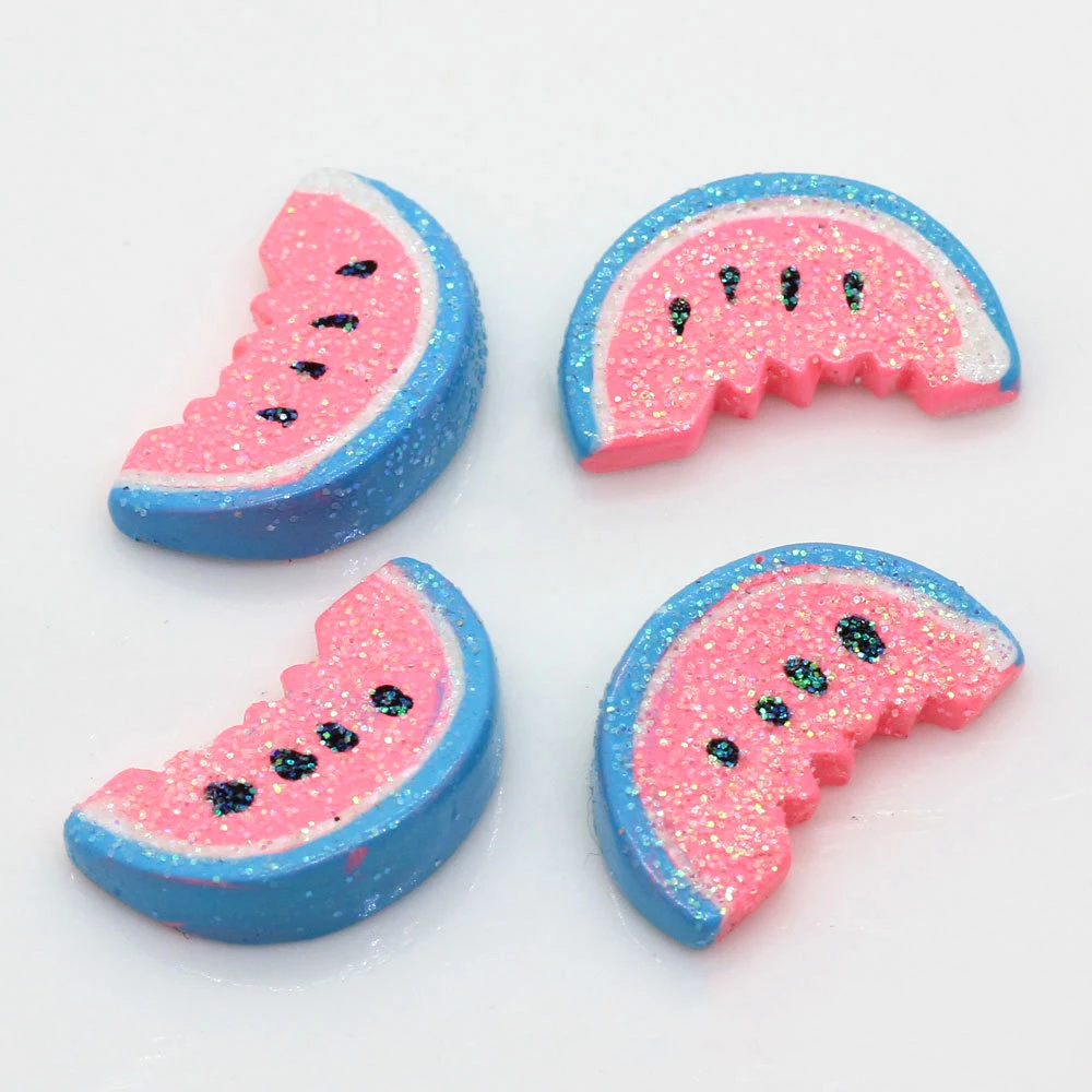 100pcs Shiny Blue Pink Resin Fruit Watermelon Slices Cabochon DIY Scrapbook Cell Phone Decor Jewelry Accessories 21x12x5mm