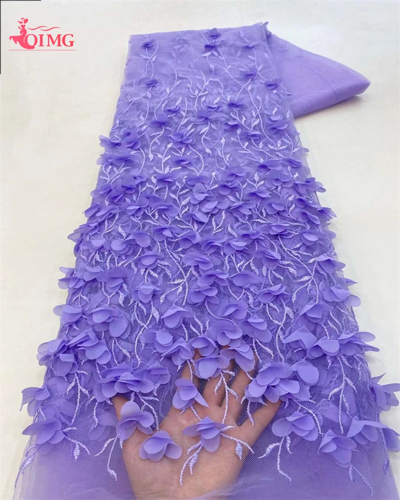 New Arrival African French 3D Flower Tulle Lace Hot Sale 5 Yards Nigerian Mesh Bridal Lace Embroidery Fabric For Wedding Dress