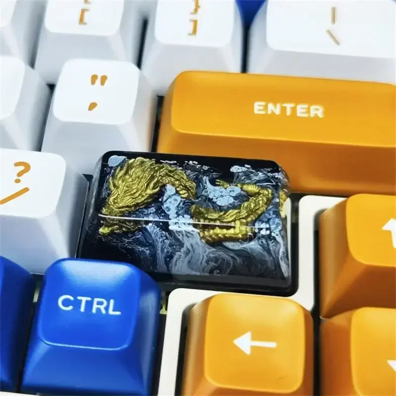 

Персонализированные колпачки для клавиш из смолы черного золота Shenlong, изготовленные на заказ колпачки для механических клавиатур, колпачки для ПК, геймерские аксессуары, подарки