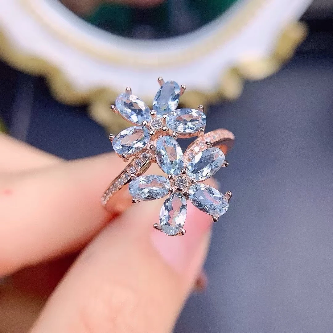 KJJEAXCMY Natural Premium Aquamarine S925 silver exquisitely Ring Full of luster Simple,elegant and high-end Birthday present