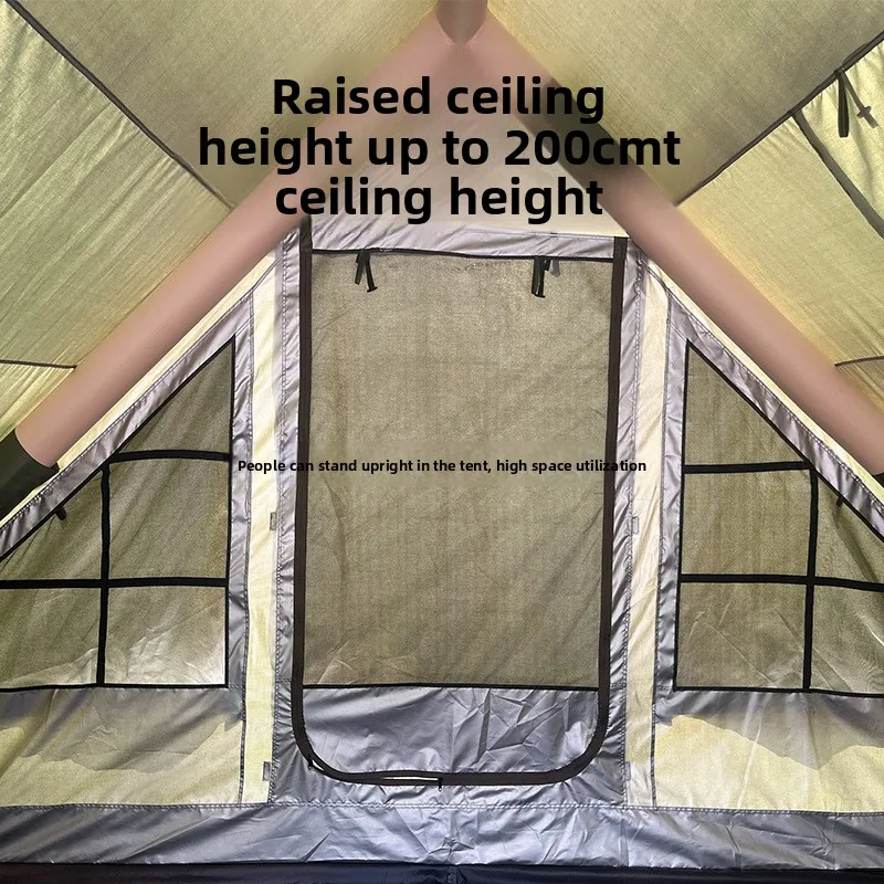 Military Green Inflatable Camping Tent Foldable Oxford Cloth Cabin Portable Expandable Canopy All Season