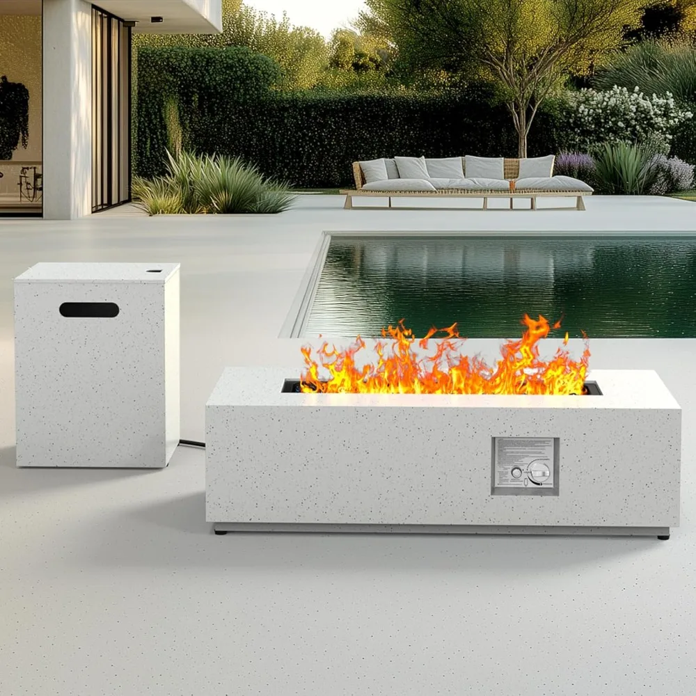 

43 Inch Outdoor Propane Gas Fire Pit Table with 50,000 BTU, CSA Certified, Glass Rocks Included, Rectangular Design