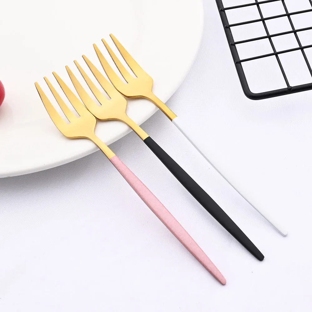 6Pcs Mini Fork Set For Fruit Cake Snack Stainless Steel Tea Fruit Fork Set Dessert Fork Mirror Gold Small Salad Fork Dinnerware