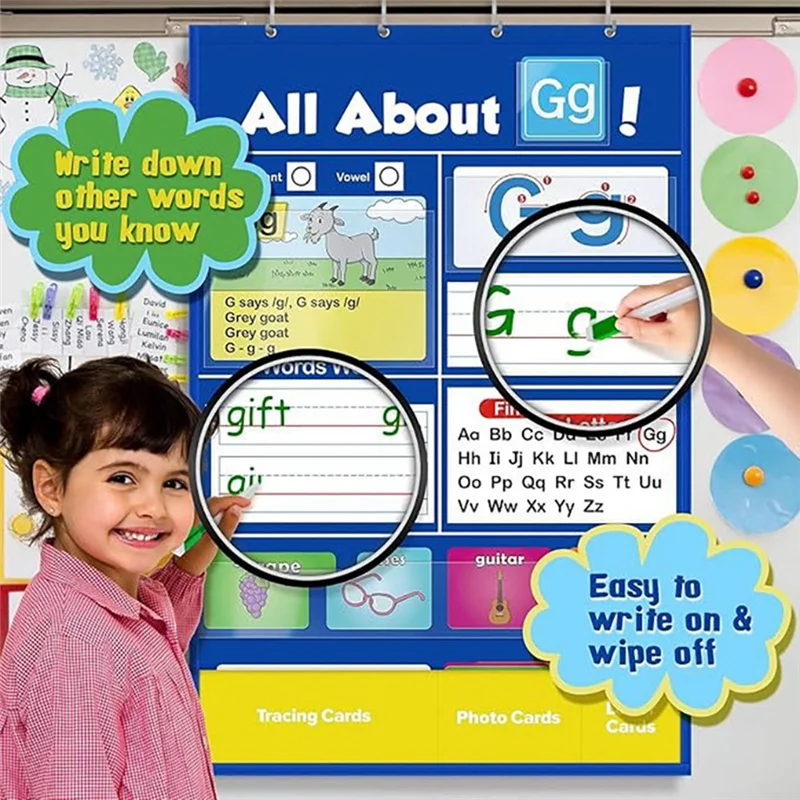 ABWE-Letter Handwriting Practice Tool Alphabet Learning Pocket Chart For Preschool Homeschool Classroom Interactive