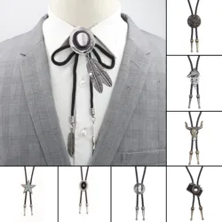 Bolo corbata Retro para hombre, cadena de camisa, Collar de cuerda de cuero, corbata de baile, estrella, Lobo, ganado, colgante de patrón