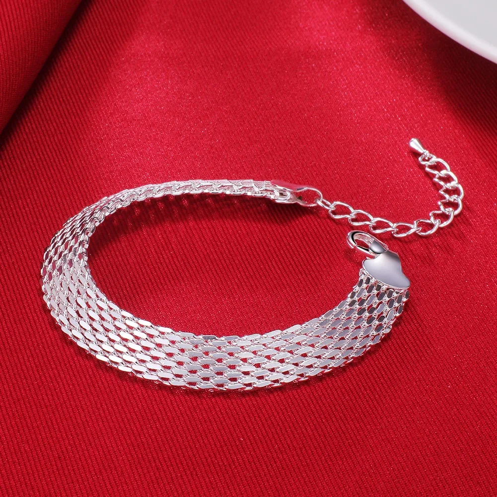 Jewelrytop Silver Plated Net chain Bracelet necklace Set for women lady fashion party wedding  jewelry sets gifts