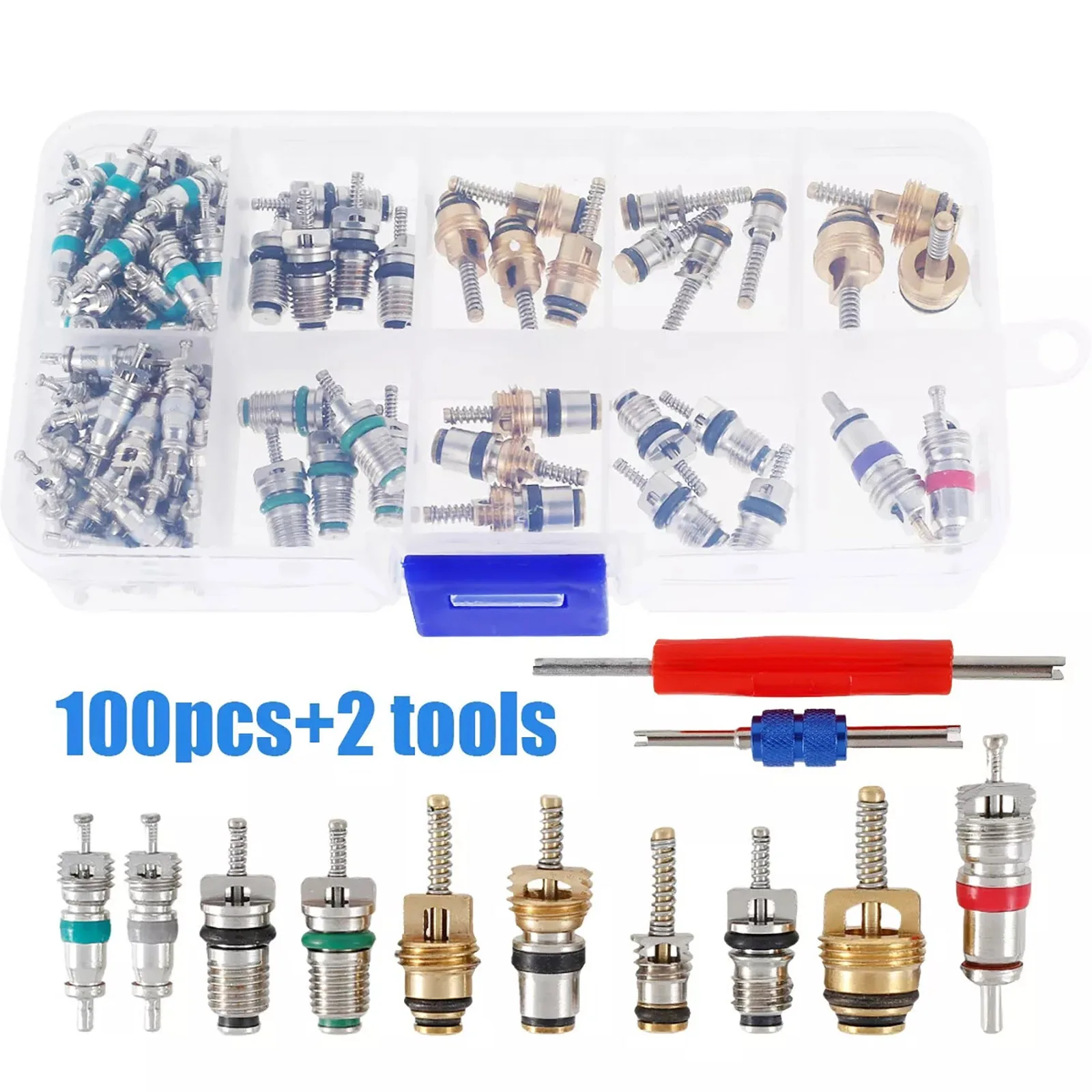 

102Pcs/Box Car Metal Valve Core Remover Installer Tool Kit For A/C Air Conditioner Replacement Repair Parts Auto Accessories New