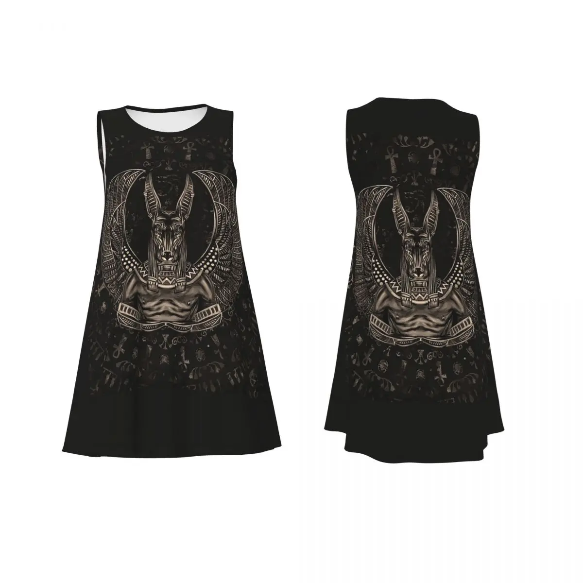 

Anubis Egyptian God Sepia Summer Women Short Sleeve Dress Elegant Sleeveless Round Neck Loose Dresses Weekend Holiday