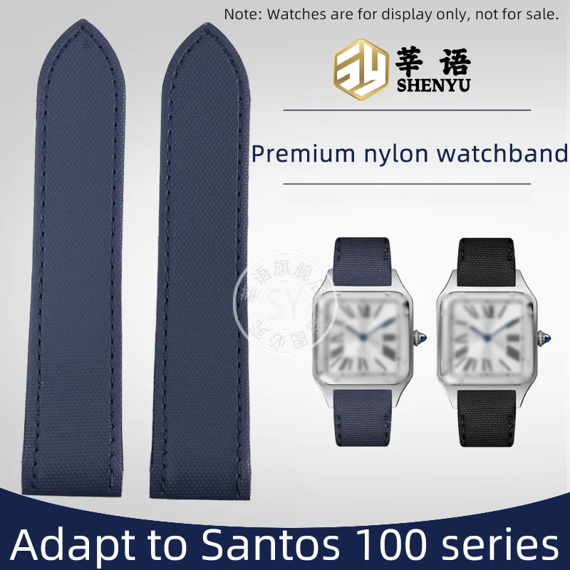 

20mm 23mm Santos Watchband For Cartier Santos Strap Men's Santos 100 Nylon Canvas Cowhide Bottom Design Strap Watch Accessories