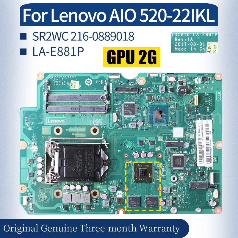 

LA-E881P For Lenovo AIO520-22IKL Laptop Mainboard 01LM138 11S01LM145ZZZ 01LM140 SR2WC 216-0889018 All-in-one Laptop Motherboard