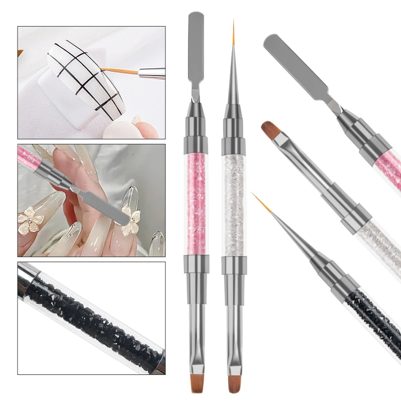 1 Stück Doppelendiger Kristallgriff Nail-Art Pinsel Liner Stift Weiche Faser Malerpinsel Maniküre Pinsel Nageldesign Detailpinsel Schönheits-Schaber
