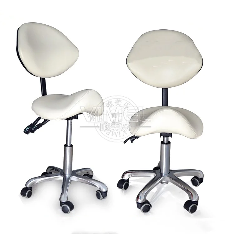 Beauty Hair Pedicure Salon Mobile Dentist Stool Saddle Chair with Backrest PU Leather Seat Assistant Chair