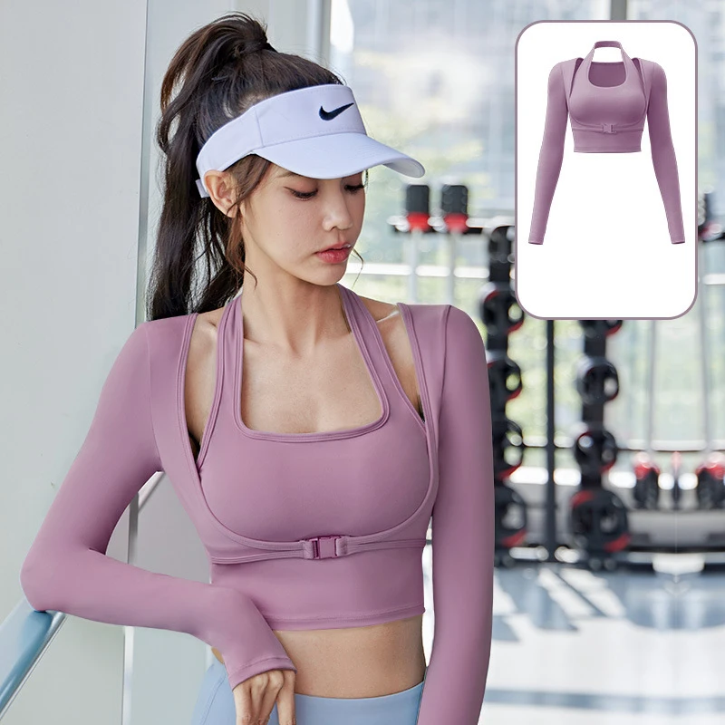 

Women Strapless Sports Shirts Long Sleeve Dry Tank Top Gym T-shirt Athletic Active Fitness Workout Running Sportswear