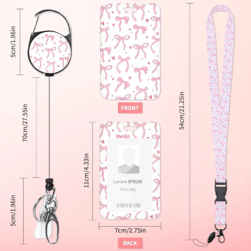 Cute Bow Tie Rotatable Heavy Duty Carabiner Reel Clip Elastic Vertical ID Badge Holders Retractable Badge Reel Nurse Accessories