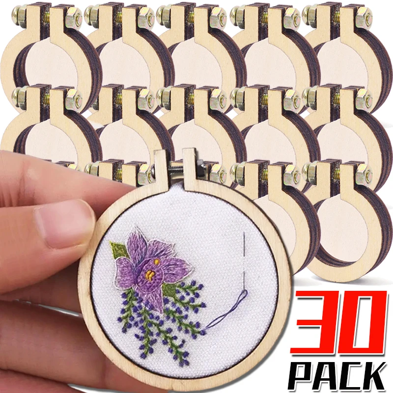 5/30PCS Mini Embroidery Hoop Ring Handmade Pendant Crafts Kits DIY Wooden Cross Stitch Frame Embroidery Circle Sewing Accessory